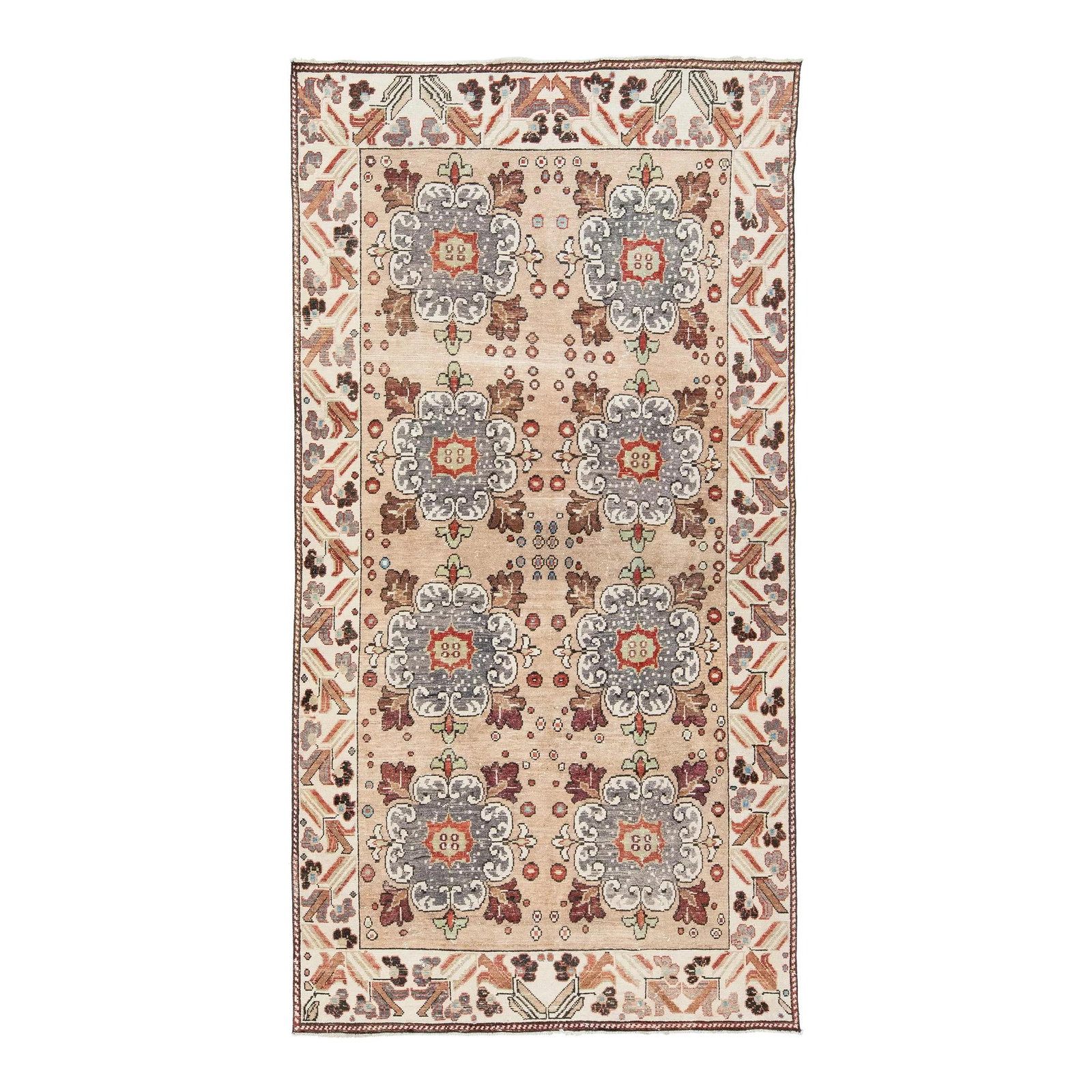 Handmade Vintage Turkish Kars Peach Wool Rug Floral Design 4'10 x 9'5 (1 of 9)