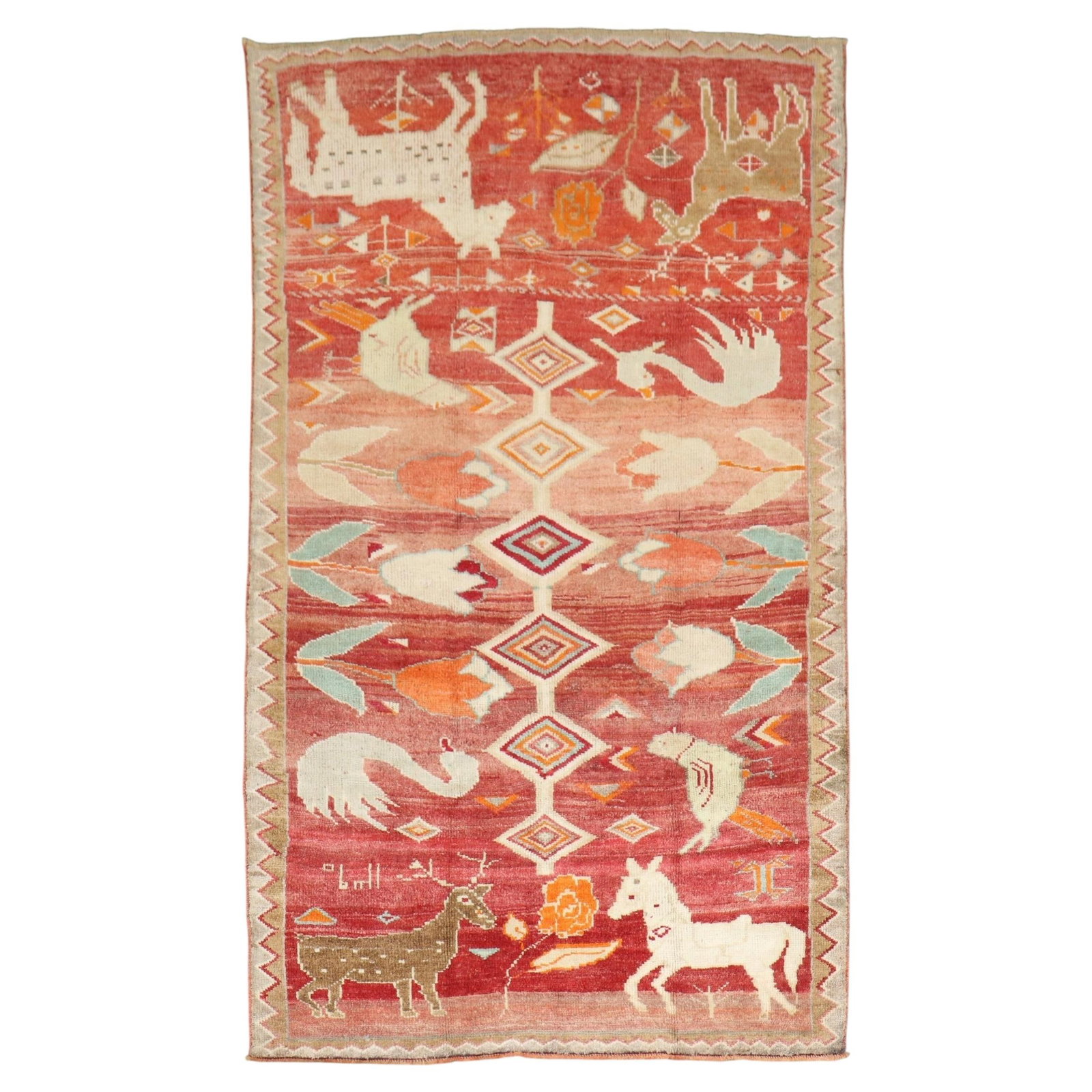 4' 11" x 8' Turkish Anatolian Wool Rug with Animal Floral Motif (1 of 11)