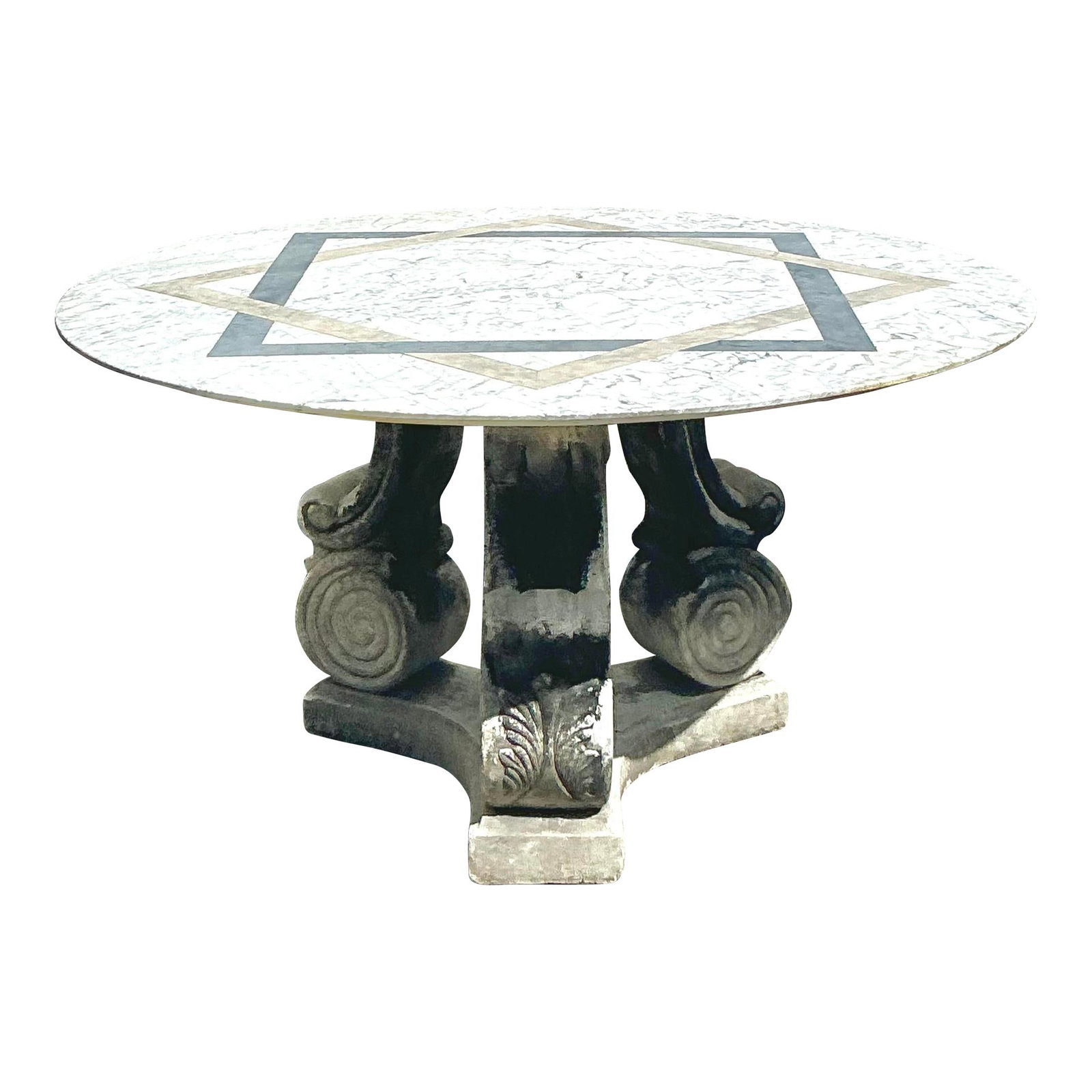 Vintage Regency Inlay Marble Table with Intricate Stone Base: Vintage Regency Inlay Marble Table with Intricate Stone Base Elevate your home decor with this exquisite Vintage Regency Inlay Marble Table, a stunning fusion of timeless elegance and masterful crafts