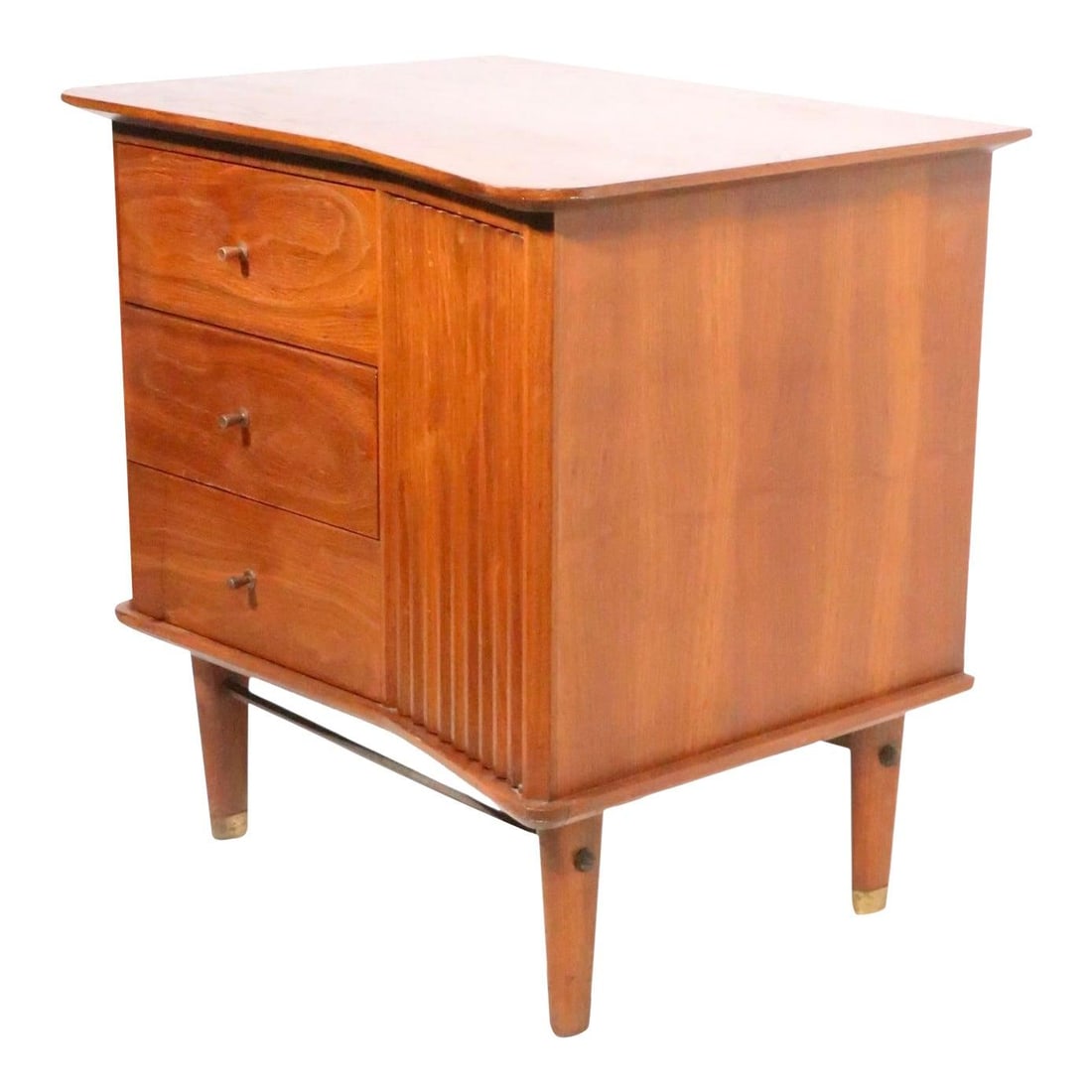 Walnut Night Table With Three Drawers and Door United Furniture Circa 1950s (1 of 10)