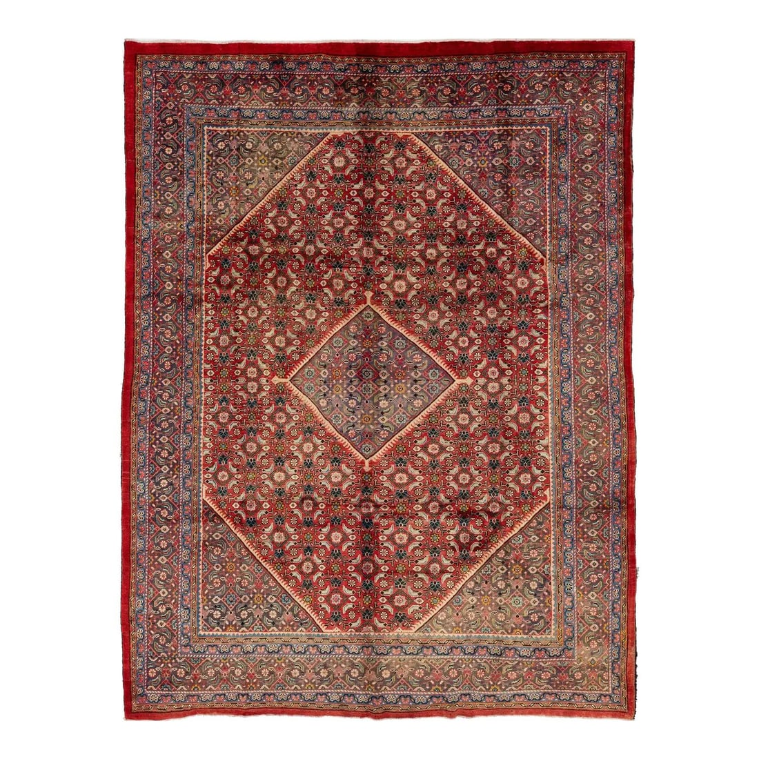 Vibrant Red Vintage Persian Mahal Wool Rug 9'8 x 12'10: Vibrant Red Vintage Persian Mahal Wool Rug 9'8 x 12'10 Enhance your space with this stunning Red Vintage Persian Mahal Hand-Knotted Wool Rug. Featuring a vibrant red field and adorned with multicolore