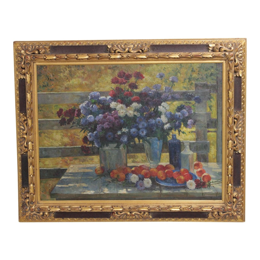 59.5w x 47.5h framed oil painting still life with fruit and flowers (1 of 10)