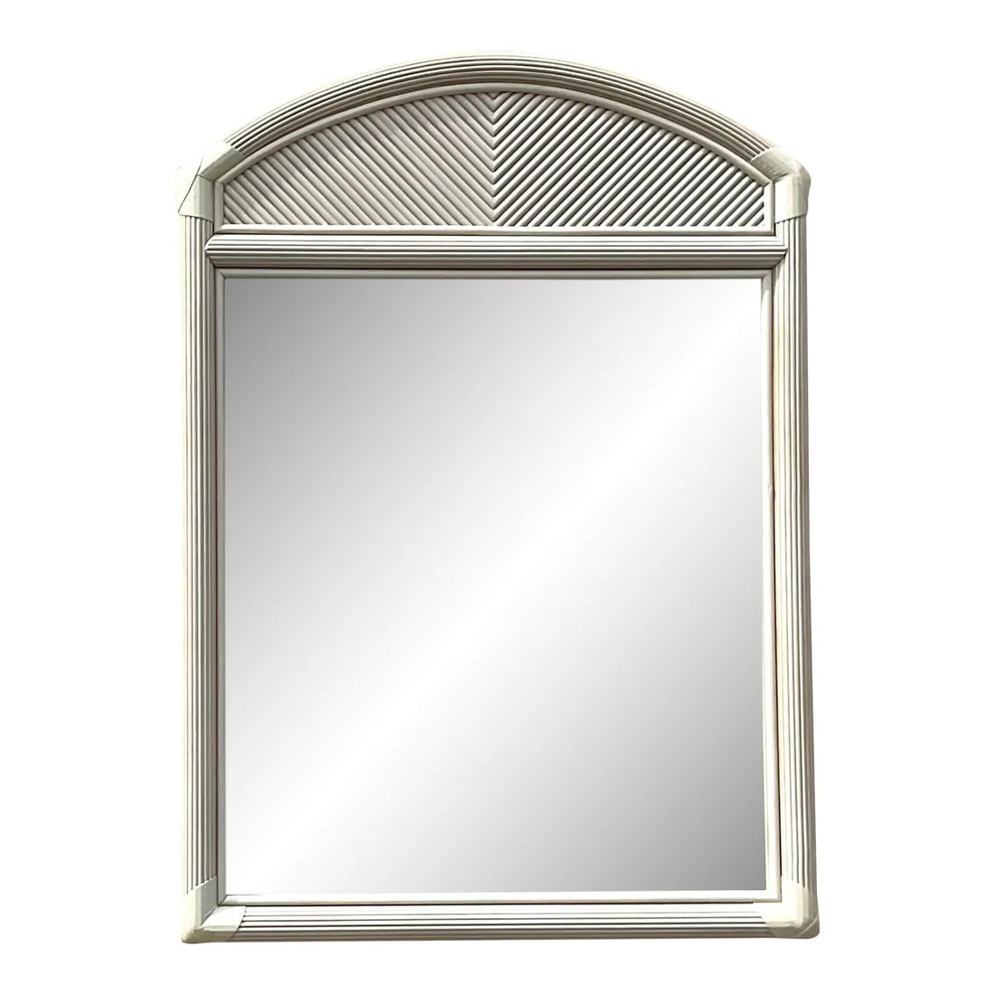 Vintage Coastal Arched Pencil Reed Mirror from Palm Beach Estate: Vintage Coastal Arched Pencil Reed Mirror from Palm Beach Estate Enhance your decor with this fabulous vintage Coastal wall mirror. Crafted from pencil reed and featuring a beautiful rattan frame,