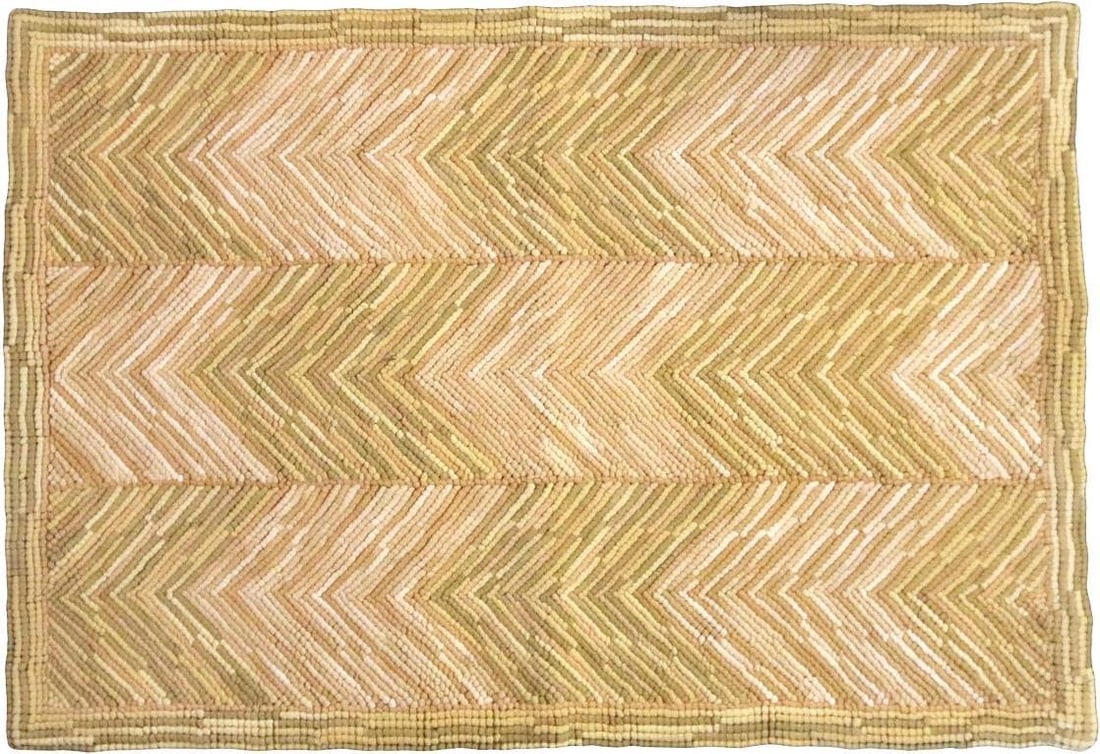 Vintage Style Hooked Rug 3x5 Camp Chevron Gold Burlap Cotton (1 of 2)