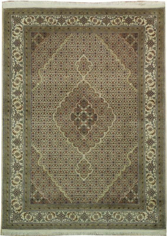 5.6 x 7.10 Tabriz Mahi Handwoven Wool Silk Rug Ivory Light Brown: 5.6 x 7.10 Tabriz Mahi Handwoven Wool Silk Rug Ivory Light Brown Free continental US Shipping Transform your living space with this stunning 5.6 x 7.10 Tabriz Mahi Wool & Silk Rug. Handwoven by master