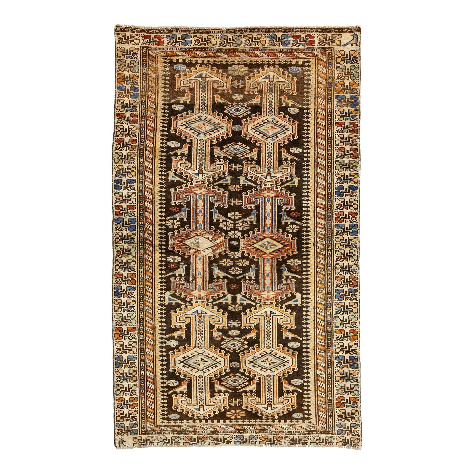 Vintage Hamadan Persian Wool Rug Tribal Design 3'7 x 6: Vintage Hamadan Persian Wool Rug Tribal Design 3'7 x 6 Enhance your living space with this exquisite Vintage Brown Hamadan Persian Wool Rug. Hand-knotted with meticulous care, this art deco piece show