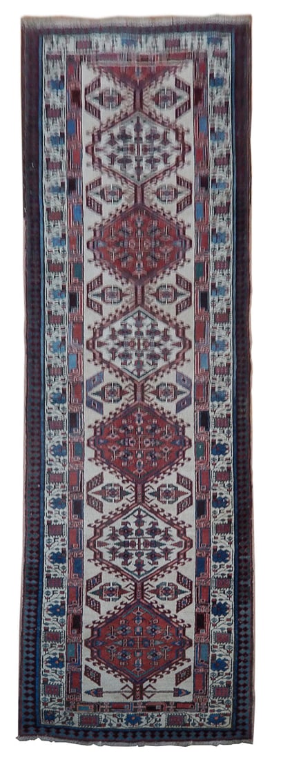 3.3 x 10.3 Black Persian Karaja Runner Hand-Knotted Wool Rug (1 of 6)