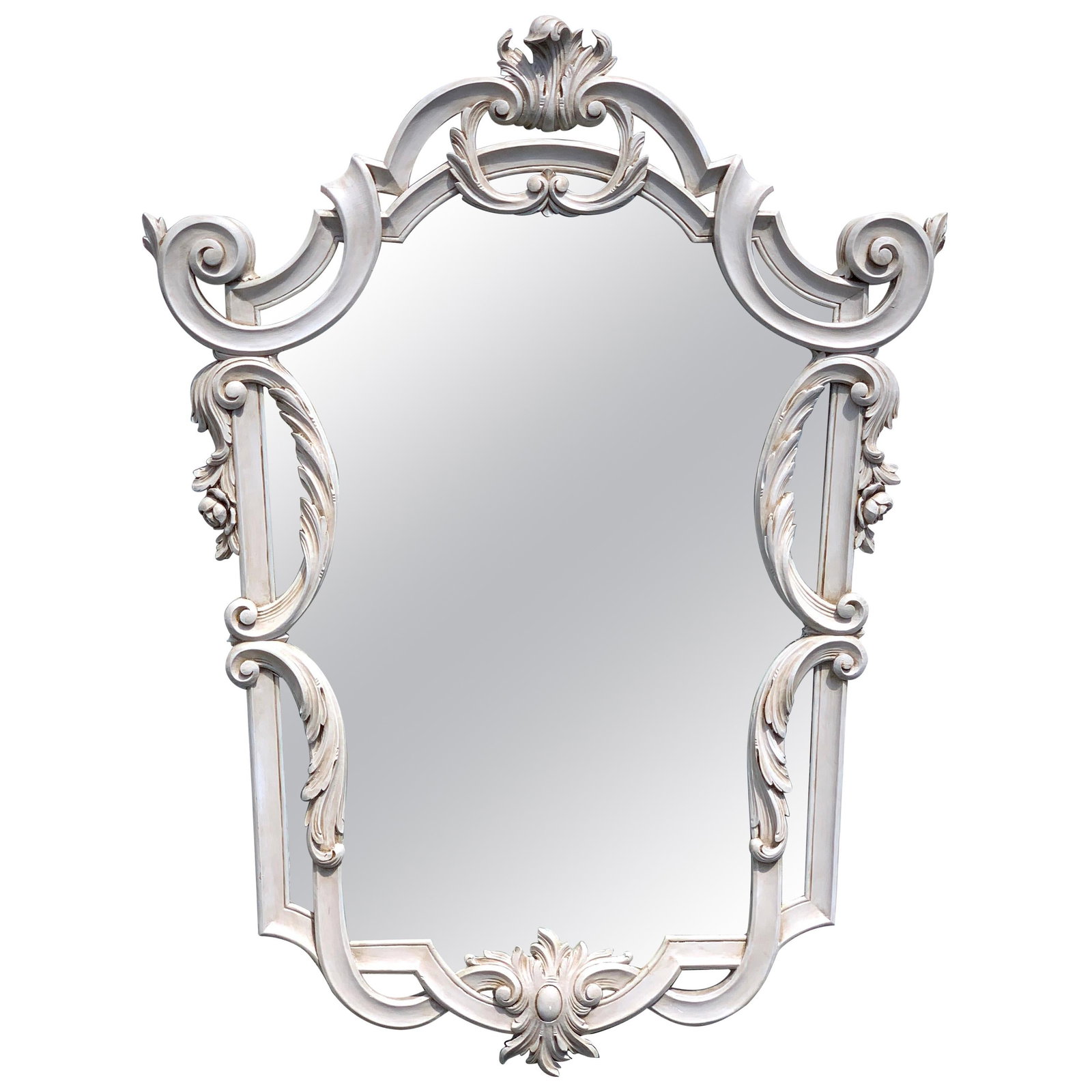 Neoclassical Grey Painted Shield Mirror 60 x 45 in France 1960s (1 of 5)