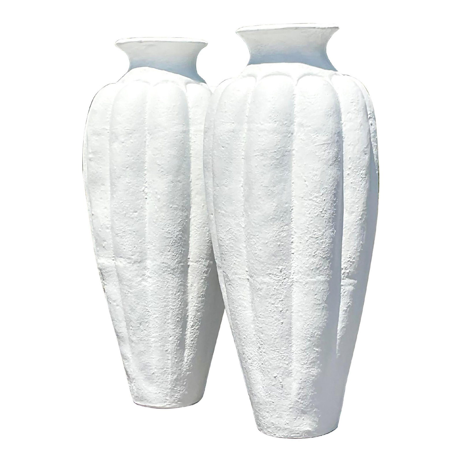 Vintage Painted Terra Cotta Urns Pair White 39.5 Inches Tall: Vintage Painted Terra Cotta Urns Pair White 39.5 Inches Tall Enhance your outdoor space with this stunning pair of Vintage Painted Terra Cotta Urns. Designed to embody old-world elegance, these urns a