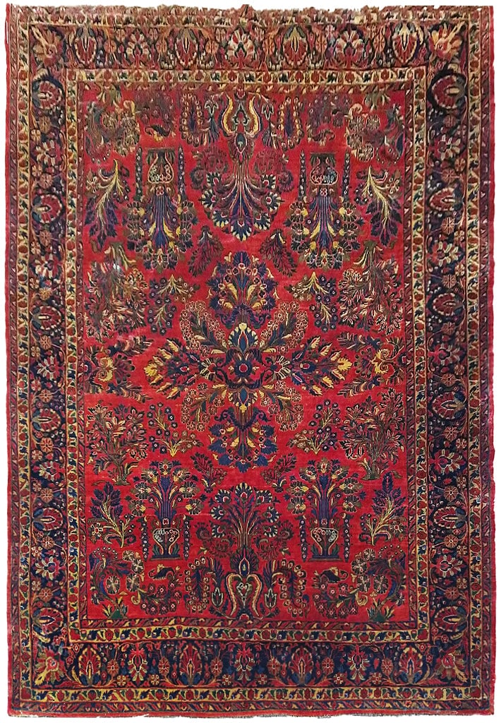 9 x 12 Antique Persian Sarouk Hand-Knotted Wool Rug: 9 x 12 Antique Persian Sarouk Hand-Knotted Wool Rug Free continental US Shipping Enhance your living space with the exquisite 9 x 12 Antique Persian Sarouk Rug, a stunning piece that embodies historic