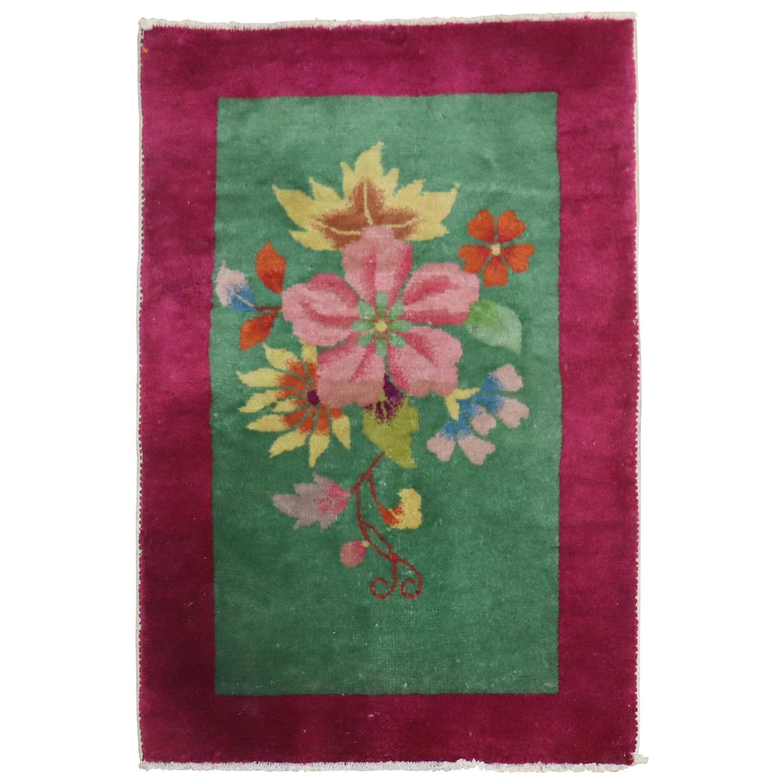 Zabihi Collection Art Deco Hand-Woven Flower Mat Rug 24 x 34 in: Zabihi Collection Art Deco Hand-Woven Flower Mat Rug 24 x 34 in Introducing a stunning addition to your home decor, this large Art Deco flower mat rug showcases a beautiful floral design set against a