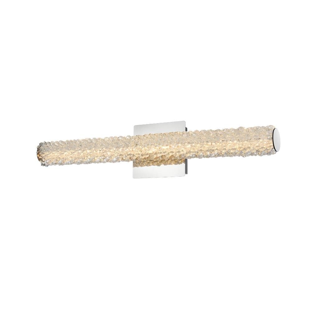 Bowen Chrome Crystal LED Wall Sconce 24 Inch: Bowen Chrome Crystal LED Wall Sconce 24 Inch This modern crystal wall sconce features a sleek, chrome-plated finish and a 24-inch horizontal design, making it ideal for bathrooms, bedrooms, hallways, 