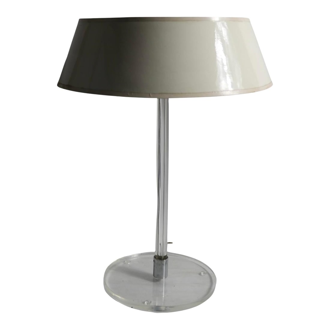 Dorothy Thorpe Lucite Chrome Table Lamp with Original Shade: Dorothy Thorpe Lucite Chrome Table Lamp with Original Shade Stylish lucite and chrome table lamp attributed to Dorothy Thorpe, and inspired by Peter Hamburger. This elegant lamp features a stunning lu
