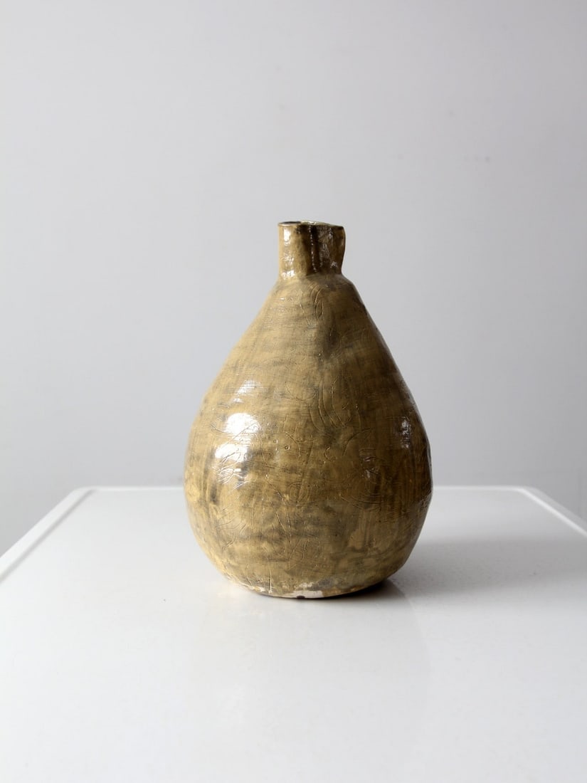 Large Vintage Free Form Studio Pottery Vase Sage Green Glaze (1 of 12)