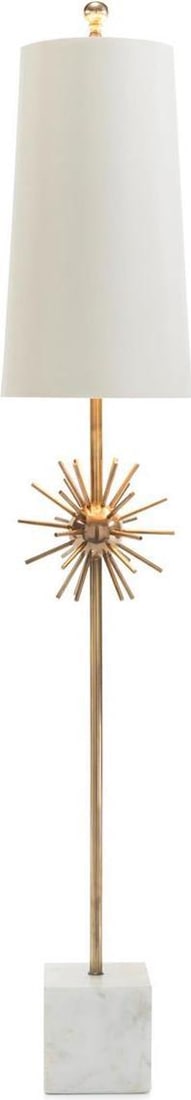 John-Richard Brass Buffet Lamp with Cream Shade: John-Richard Brass Buffet Lamp with Cream Shade Introducing an elegant antique-style brass buffet lamp that adds a touch of vintage charm to any setting. This exquisite lamp features a transitional de