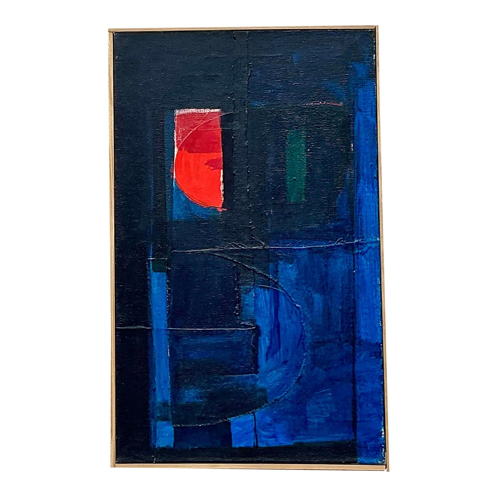 Vintage Boho Original Abstract Oil Painting on Canvas 16.5x26.5 Navy Blue (1 of 6)
