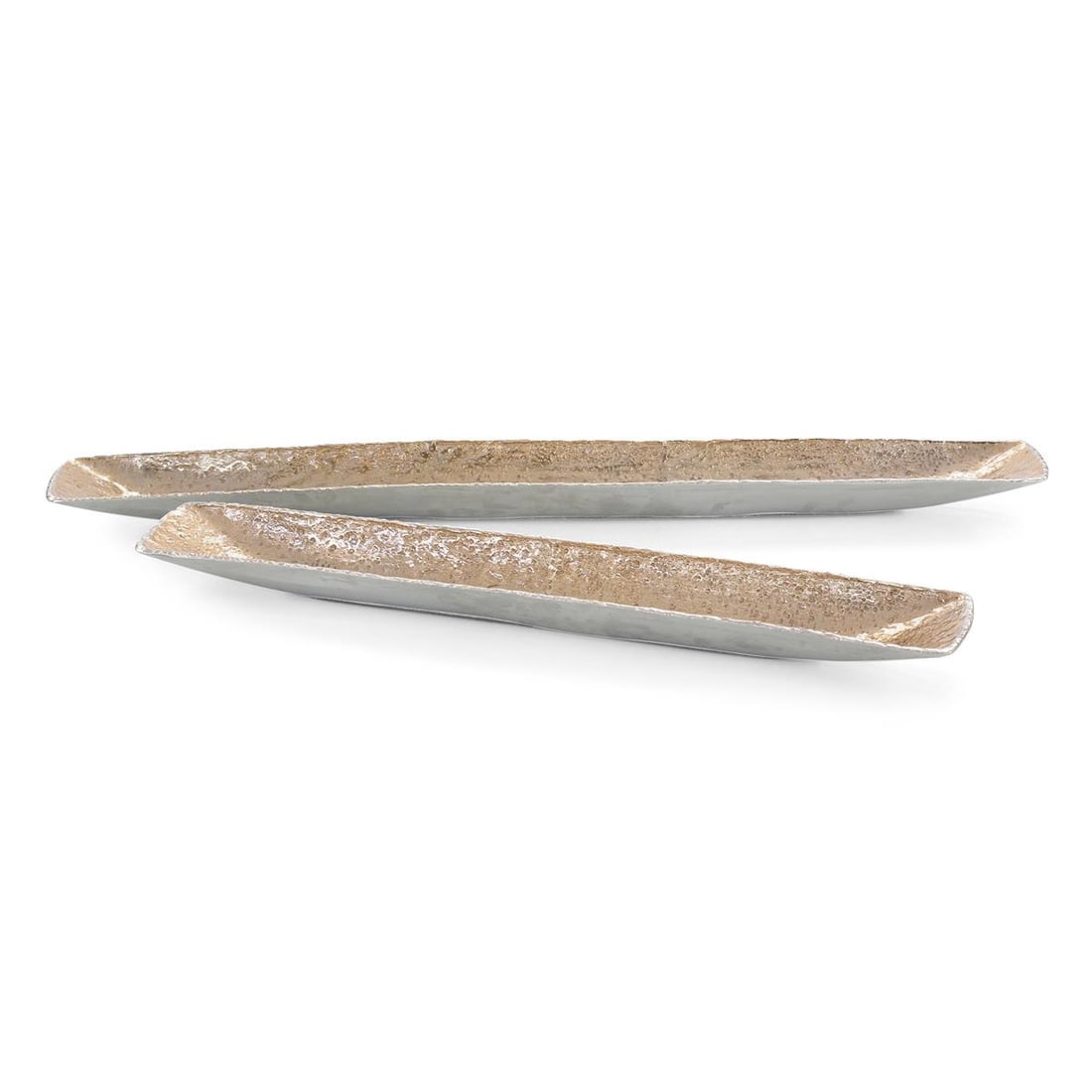 Handcrafted John-Richard Moon Rock Textured Trays Set in Luster Gold and Silver: Handcrafted John-Richard Moon Rock Textured Trays Set in Luster Gold and Silver This exquisite set of Unique Artisanal Moon Rock Textured Trays features a stunning luster gold finish on the inside and