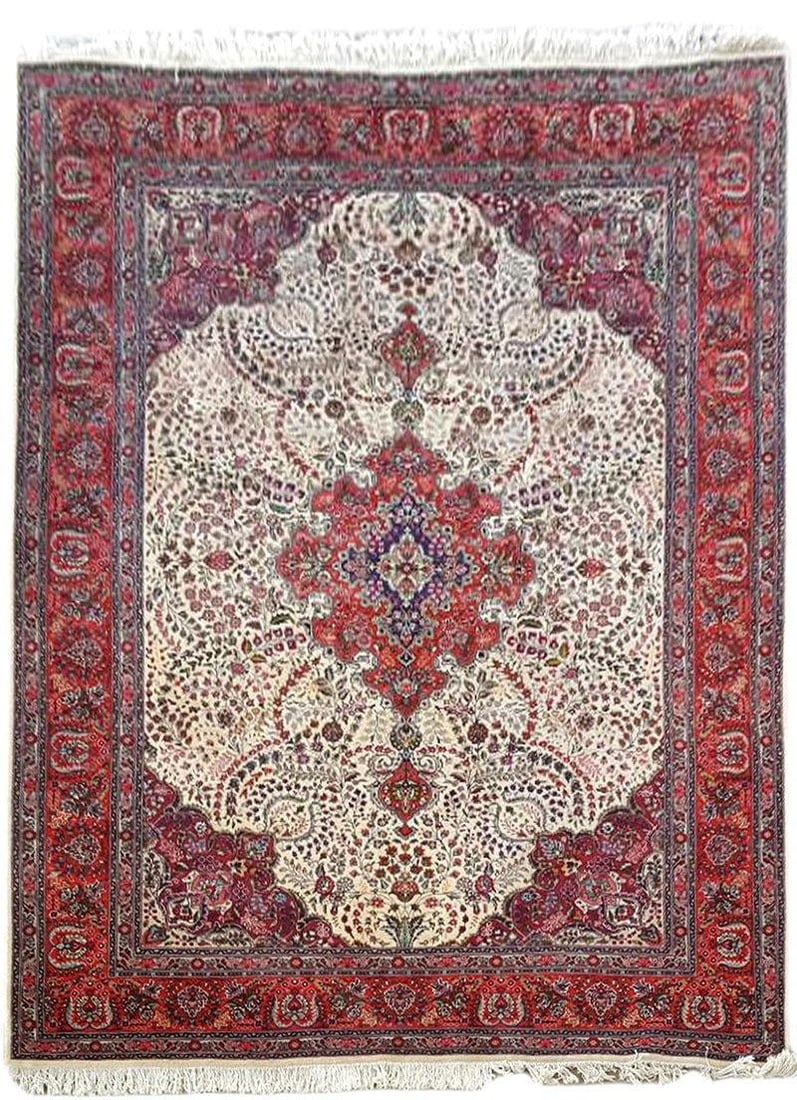 Exquisite Ivory Coral Persian Tabriz Rug 8'2 x 11'4 Handcrafted: Exquisite Ivory Coral Persian Tabriz Rug 8'2 x 11'4 Handcrafted Free continental US Shipping Enhance your living space with this exquisite handcrafted Ivory Coral Persian Tabriz Rug. Measuring 8' 2" x