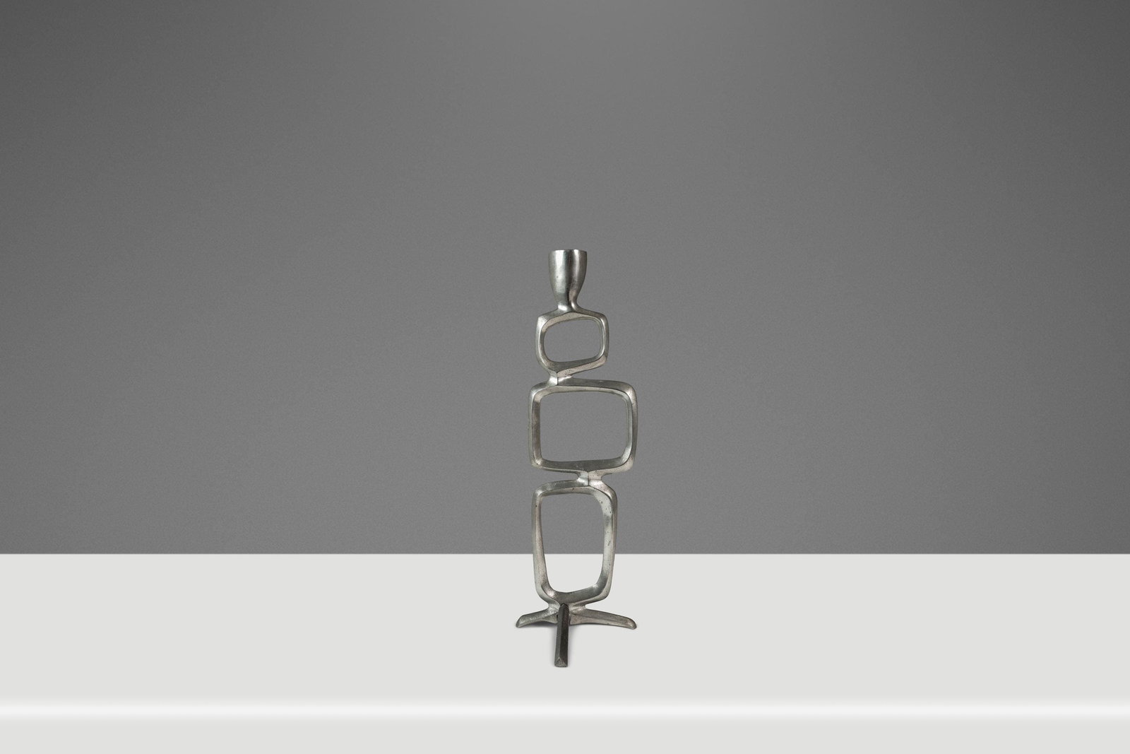 Brutalist Solid Aluminum Sculptural Candlestick Holder Attributed to Matthew Hilton 1980s (1 of 16)