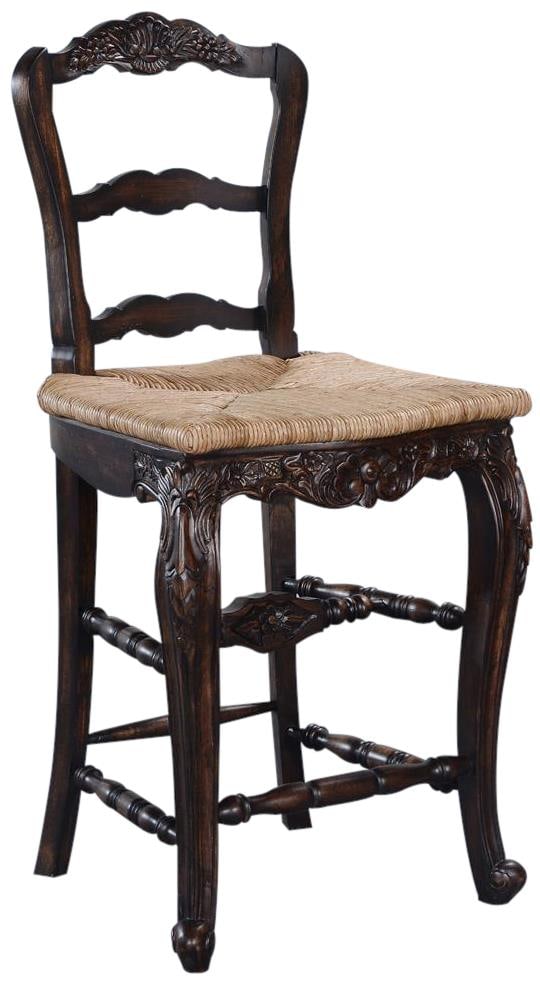 Rustic Country French Rattan Barstool Distressed Walnut Finish (1 of 3)