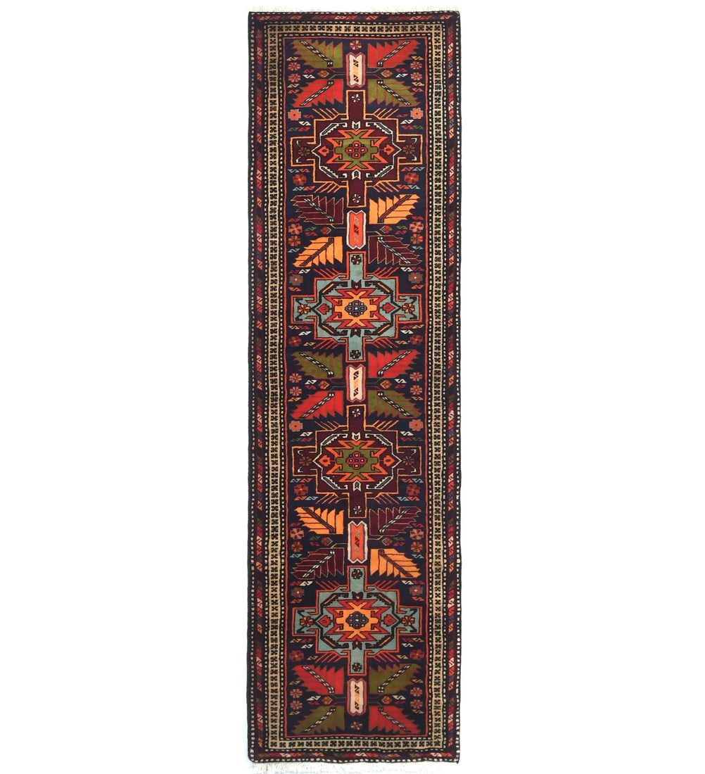 Hand Knotted Wool Tribal Runner Rug 2'6 x 9'7 Vintage Geometric (1 of 13)