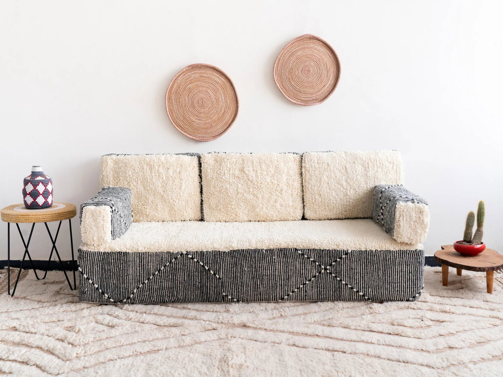 Handmade Moroccan Berber Sofa Two-Tone Cream and Black Artisan Craftsmanship (1 of 6)