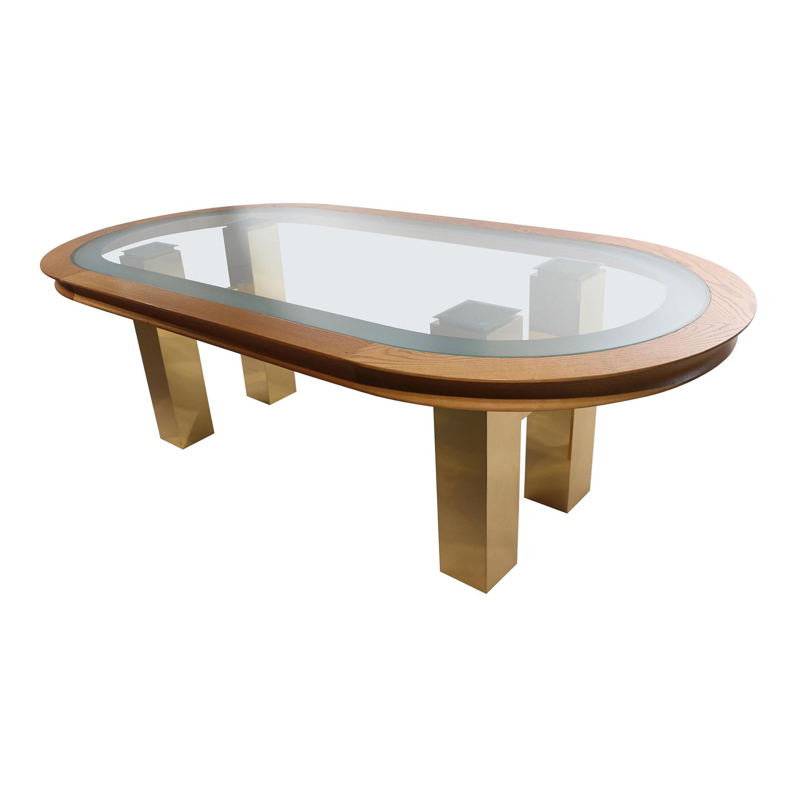 Post Modern Oval Dining Table with Brass Base and Glass Top (1 of 10)