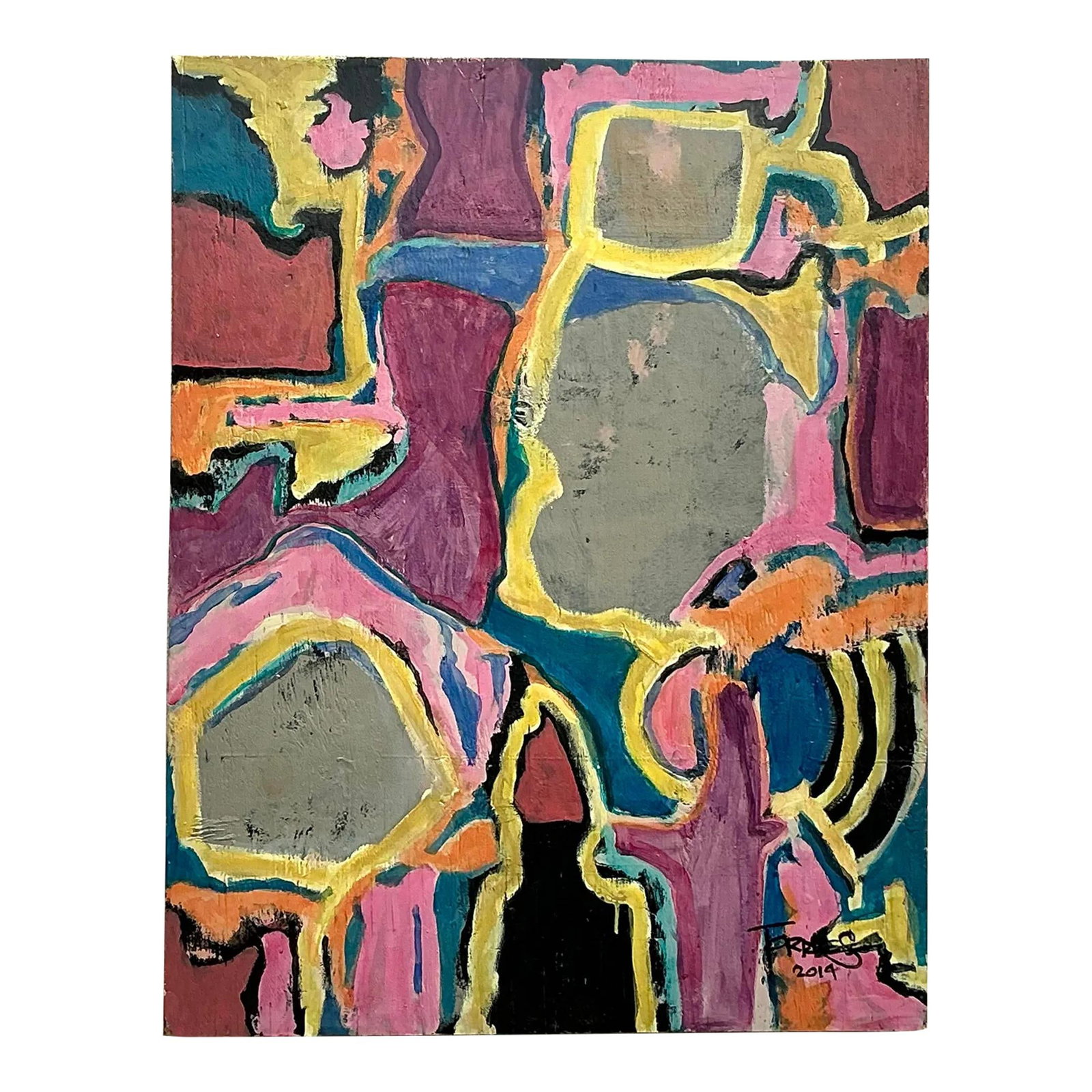 Vintage Boho Abstract Oil Painting on Board Signed 28 x 36 Amethyst: Vintage Boho Abstract Oil Painting on Board Signed 28 x 36 Amethyst Enhance your space with the artistic charm of this Vintage Boho Original Abstract Oil Painting on Board. This captivating piece feat