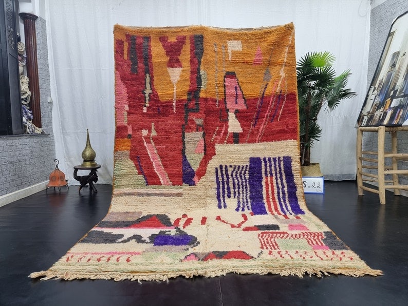Authentic Handwoven Colorful Rug 8 x 5 Feet Morocco: Authentic Handwoven Colorful Rug 8 x 5 Feet Morocco Discover the beauty of this authentic colorful rug, handwoven in the Atlas Mountains by skilled local Berber women weavers. Crafted using traditiona
