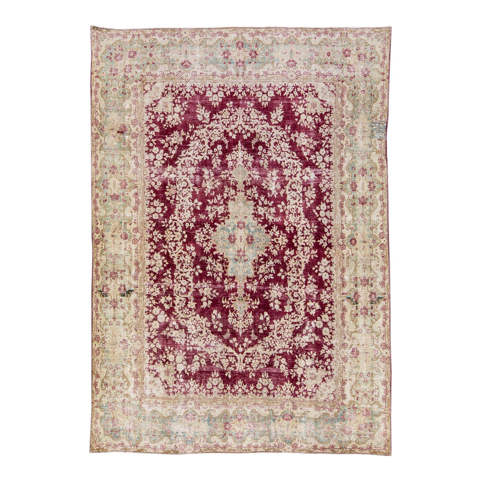 Vintage Persian Red Handmade Wool Rug 10'3 x 14'4 Floral Medallion: Vintage Persian Red Handmade Wool Rug 10'3 x 14'4 Floral Medallion Enhance your space with this stunning vintage Persian distressed hand-knotted wool rug. Featuring a vibrant red field, it is framed i