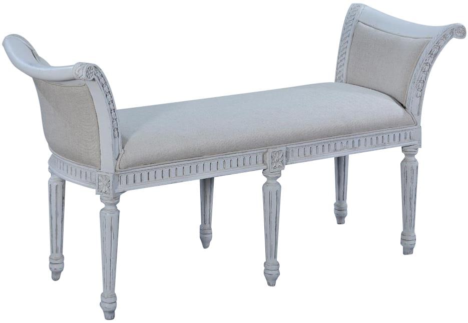 Antique Style Barcelona Window Bench Solid Wood Curved Arms Linen Upholstery (1 of 3)