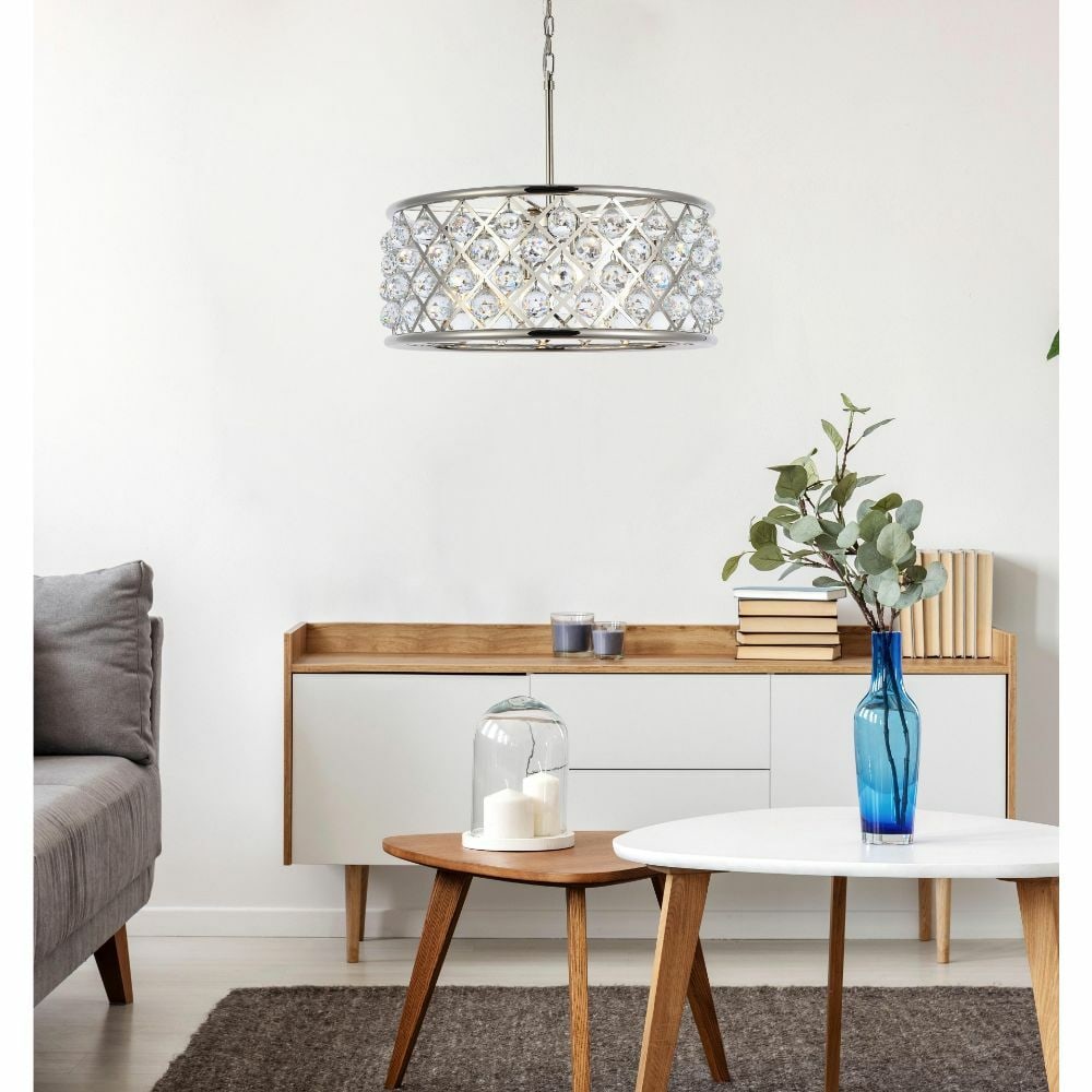 Madison 6-Light Polished Nickel Crystal Ball Chandelier 25 Inch: Madison 6-Light Polished Nickel Crystal Ball Chandelier 25 Inch This modern chandelier features a polished nickel finish with clear faceted royal cut crystal balls, creating a striking centerpiece for