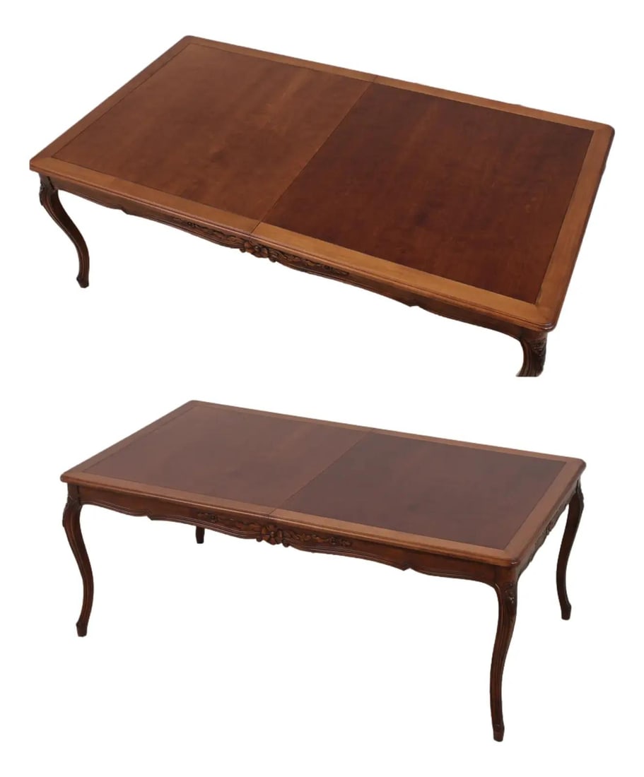 French Cherry Wood Dining Table With Inlay and Queen Anne Legs (1 of 10)