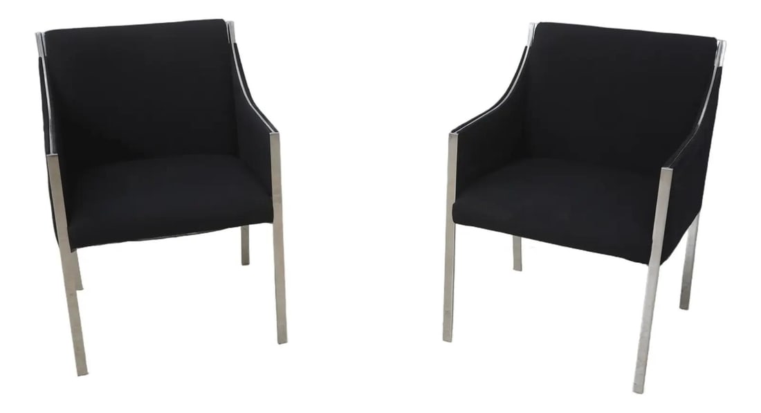 Jens Risom Chrome Steel Wool Arm Chairs Pair (1 of 10)