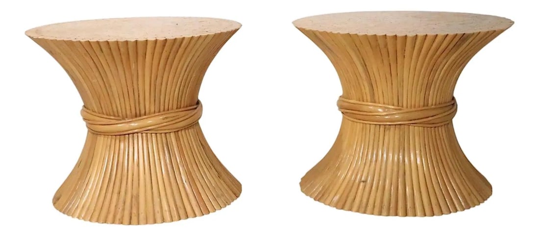 McGuire bamboo wheat sheaf side table base pair (1 of 10)