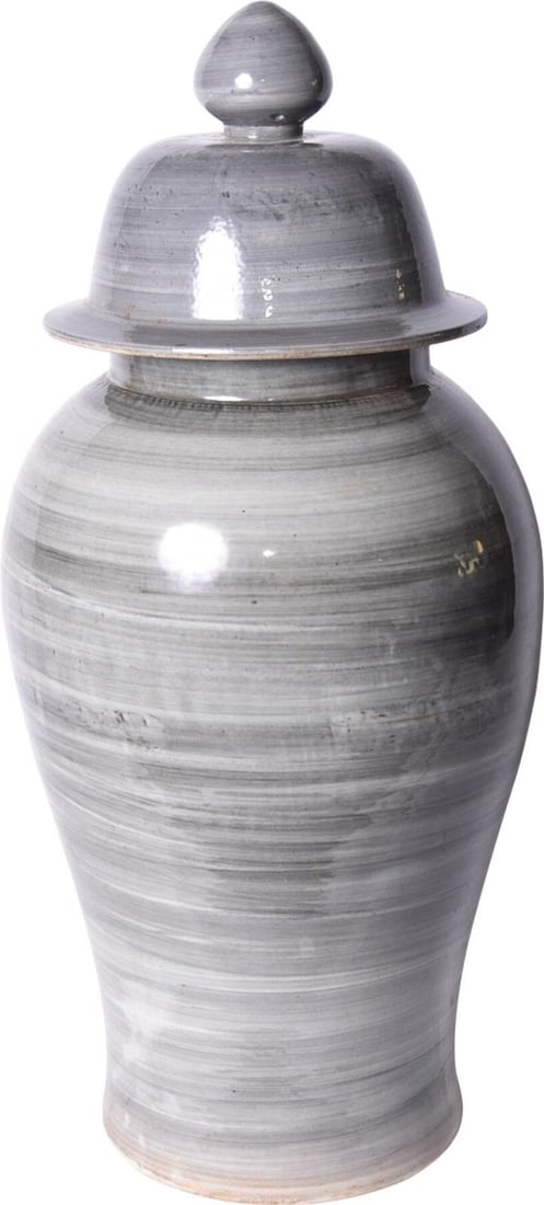 Handmade Iron Gray Porcelain Temple Jar 20H x 11W x 11D: Handmade Iron Gray Porcelain Temple Jar 20H x 11W x 11D Discover this exquisite Iron Gray Porcelain Temple Jar, a beautifully handcrafted piece that adds a touch of elegance to any space. With a trans