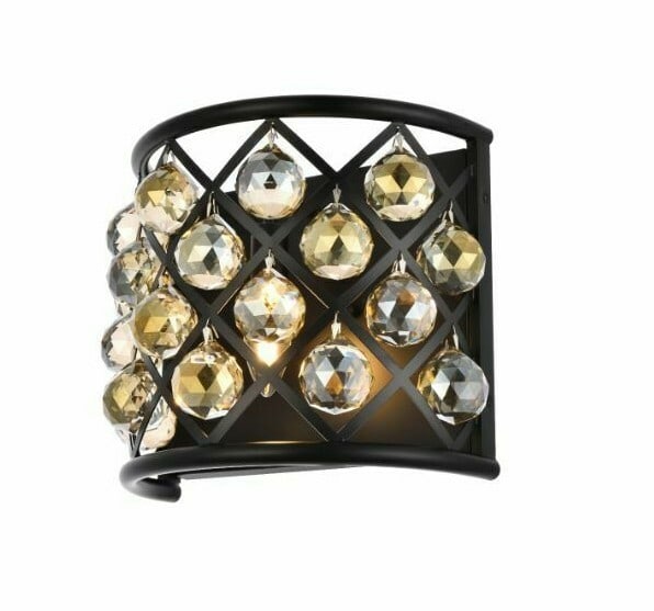 Matte Black Wall Sconce with Golden Teak Crystal 1 Light (1 of 8)