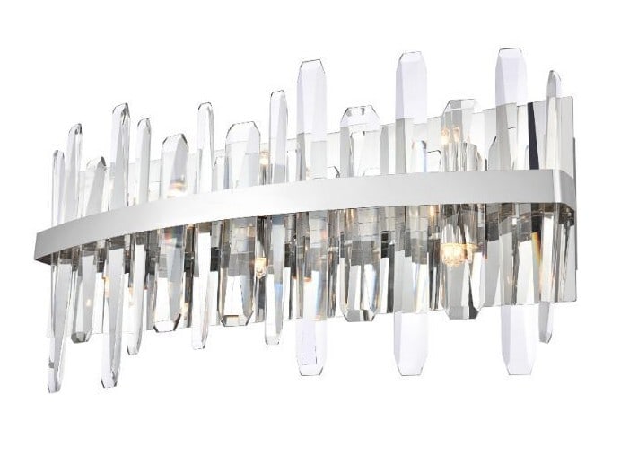 Serena 6 Light Chrome Crystal Wall Sconce 24 Inch: Serena 6 Light Chrome Crystal Wall Sconce 24 Inch This modern wall sconce features a high-quality chrome-plated finish and clear crystal accents, providing a sleek and elegant touch to any indoor spac
