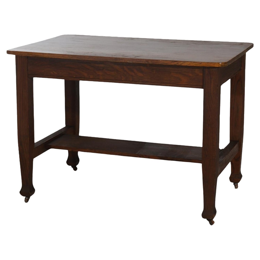 Antique Roycroft Inspired Mission Oak Desk C1920 Arts and Crafts Style: Antique Roycroft Inspired Mission Oak Desk C1920 Arts and Crafts Style This Antique Roycroft Inspired Mission Oak Single Drawer Desk, dating back to approximately 1920, exemplifies the classic Arts an