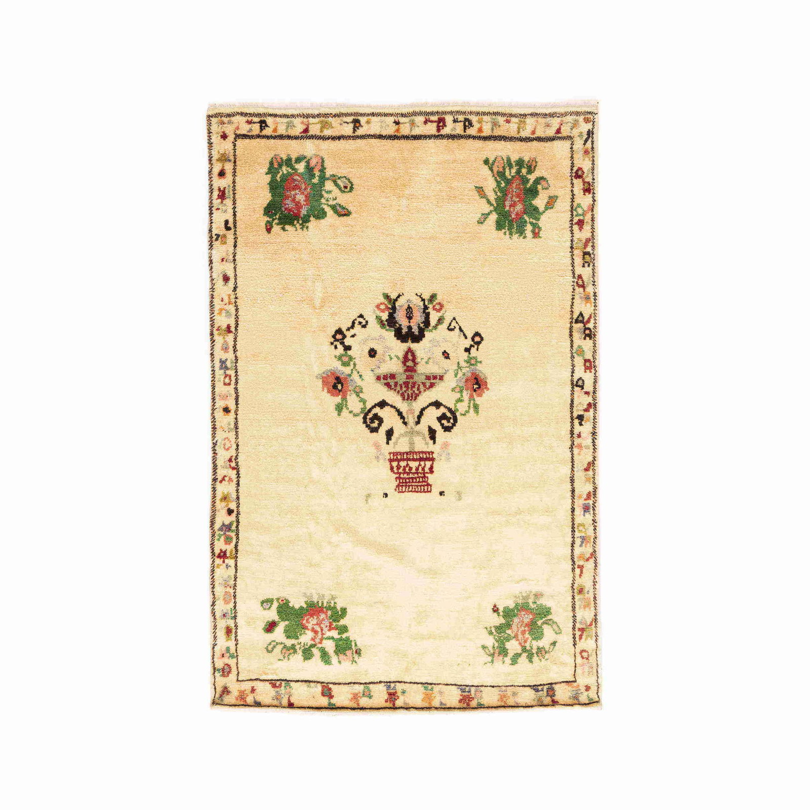 Handmade Anadol Carpet Wool on Cotton Floral Design 52.8 x 85: Handmade Anadol Carpet Wool on Cotton Floral Design 52.8 x 85 Discover the exquisite craftsmanship of this authentic handmade Anadol carpet, meticulously woven from high-quality wool on a cotton base.