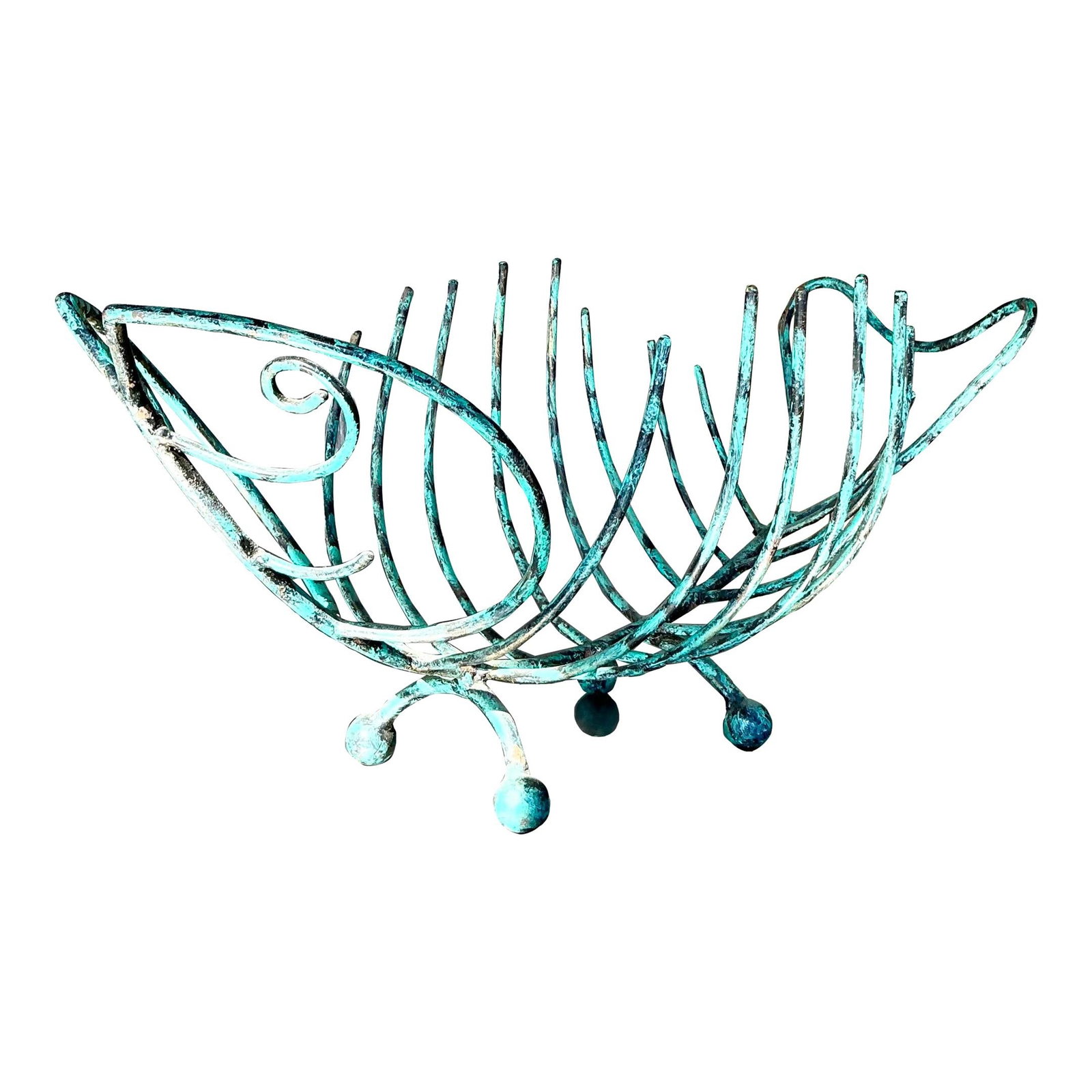 Vintage Patinated Metal Fish Bowl in Verdigris Color (1 of 10)