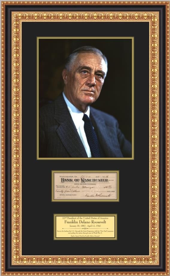 Framed Roosevelt portrait with facsimile check display (1 of 4)