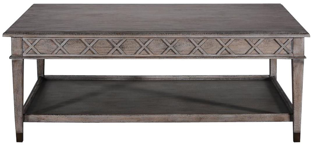 Classic Transitional Greige Solid Wood Coffee Table 18H 48W 32D: Classic Transitional Greige Solid Wood Coffee Table 18H 48W 32D This stylish rectangular coffee table combines a classic flair with a transitional design. Crafted from solid wood with a sophisticated 