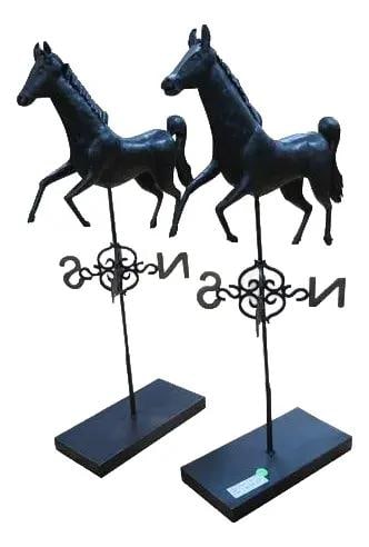 Set of 2 Decorative Black Metal Horse Weathervanes on Stands (1 of 8)