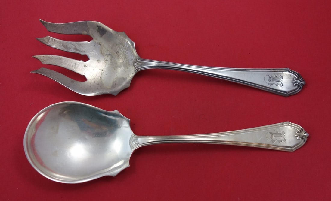 Shirley International Sterling Silver Salad Serving Set 2pc Monogrammed (1 of 1)