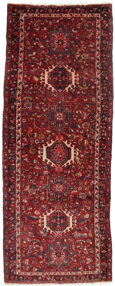 Karajeh Oriental Wool Runner Rug 4'2 x 10'9 Red Geometric (1 of 18)