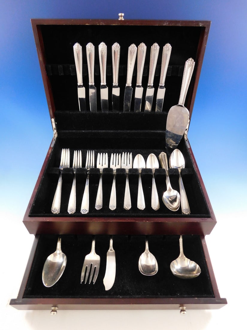 Westmorland Lady Hilton Sterling Silver Flatware Set 47 pcs Service for 8: Westmorland Lady Hilton Sterling Silver Flatware Set 47 pcs Service for 8 Enhance your dining experience with the Lady Hilton flatware set, expertly crafted by Westmorland. This exquisite set includes