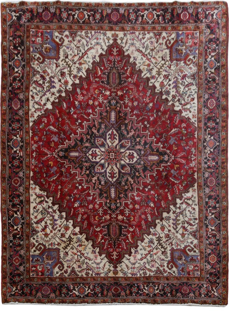 Handcrafted 8.8 x 11.8 Dark Red Persian Heriz Area Rug: Handcrafted 8.8 x 11.8 Dark Red Persian Heriz Area Rug Free continental US Shipping The 8.8 x 11.8 Dark Red Persian Heriz Rug showcases the exceptional craftsmanship of Persian artisans. This handwove