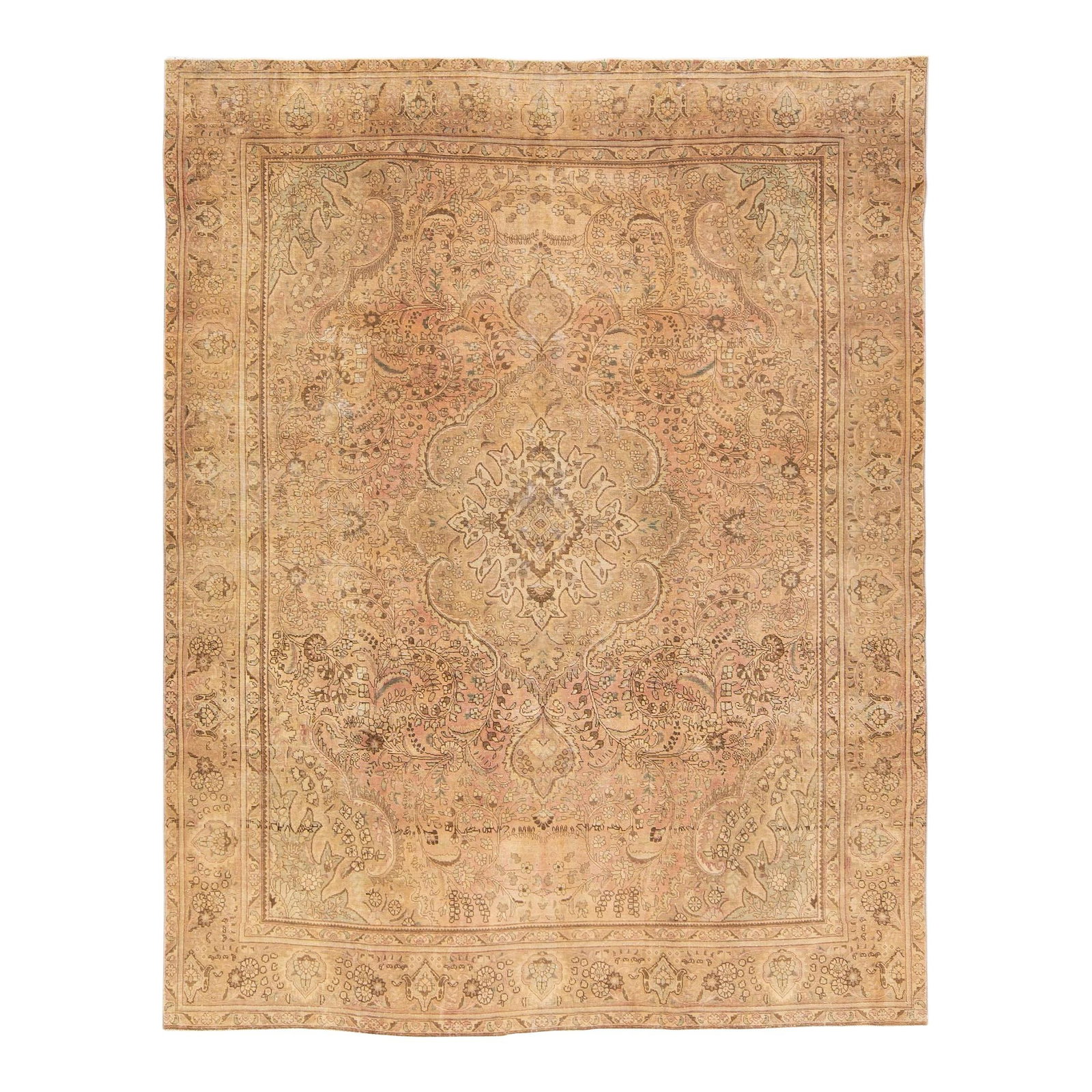 Beige Vintage Persian Hand-Knotted Wool Medallion Rug 9'5 x 12'2: Beige Vintage Persian Hand-Knotted Wool Medallion Rug 9'5 x 12'2 Experience the elegance of a beautiful Vintage Persian rug, expertly hand-knotted from high-quality wool. This stunning piece features 