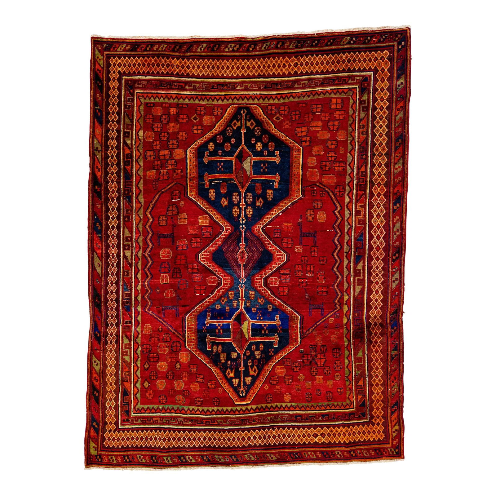 Vintage 1960s Hand-Knotted Red Persian Shiraz Wool Rug 7'5" x 10' (1 of 10)